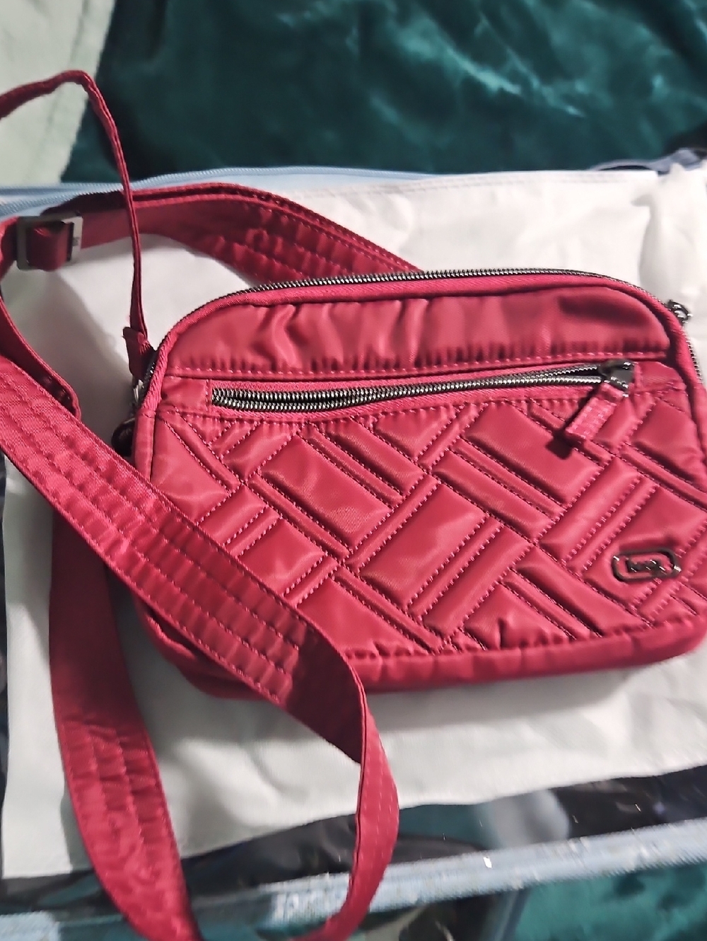 LUG  RASPBERRY Quilted Crossbody Bag with Front Zip Pocket